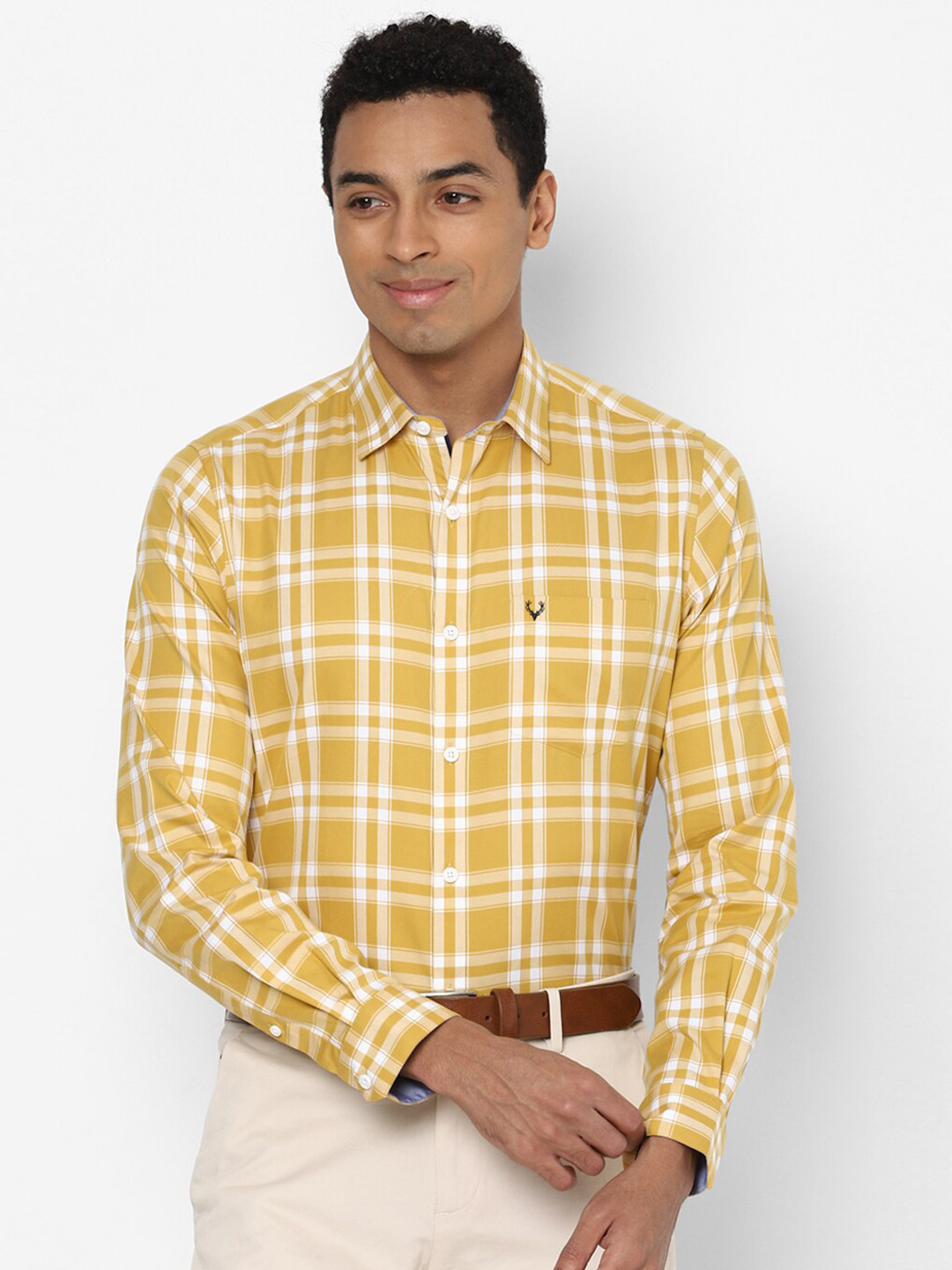 

Allen Solly Men Yellow Slim Fit Tartan Checks Checked Cotton Formal Shirt