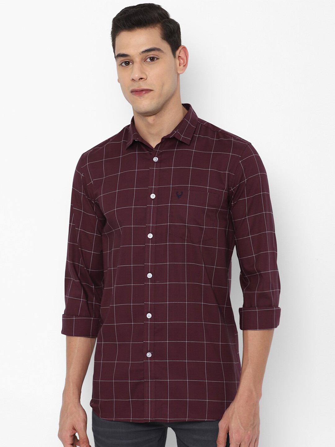 

Allen Solly Men Maroon Slim Fit Windowpane Checks Checked Cotton Casual Shirt