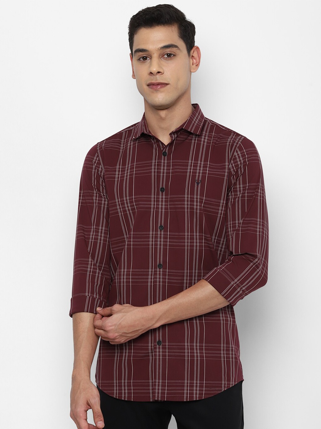 

Allen Solly Men Maroon Slim Fit Tartan Checks Checked Cotton Casual Shirt