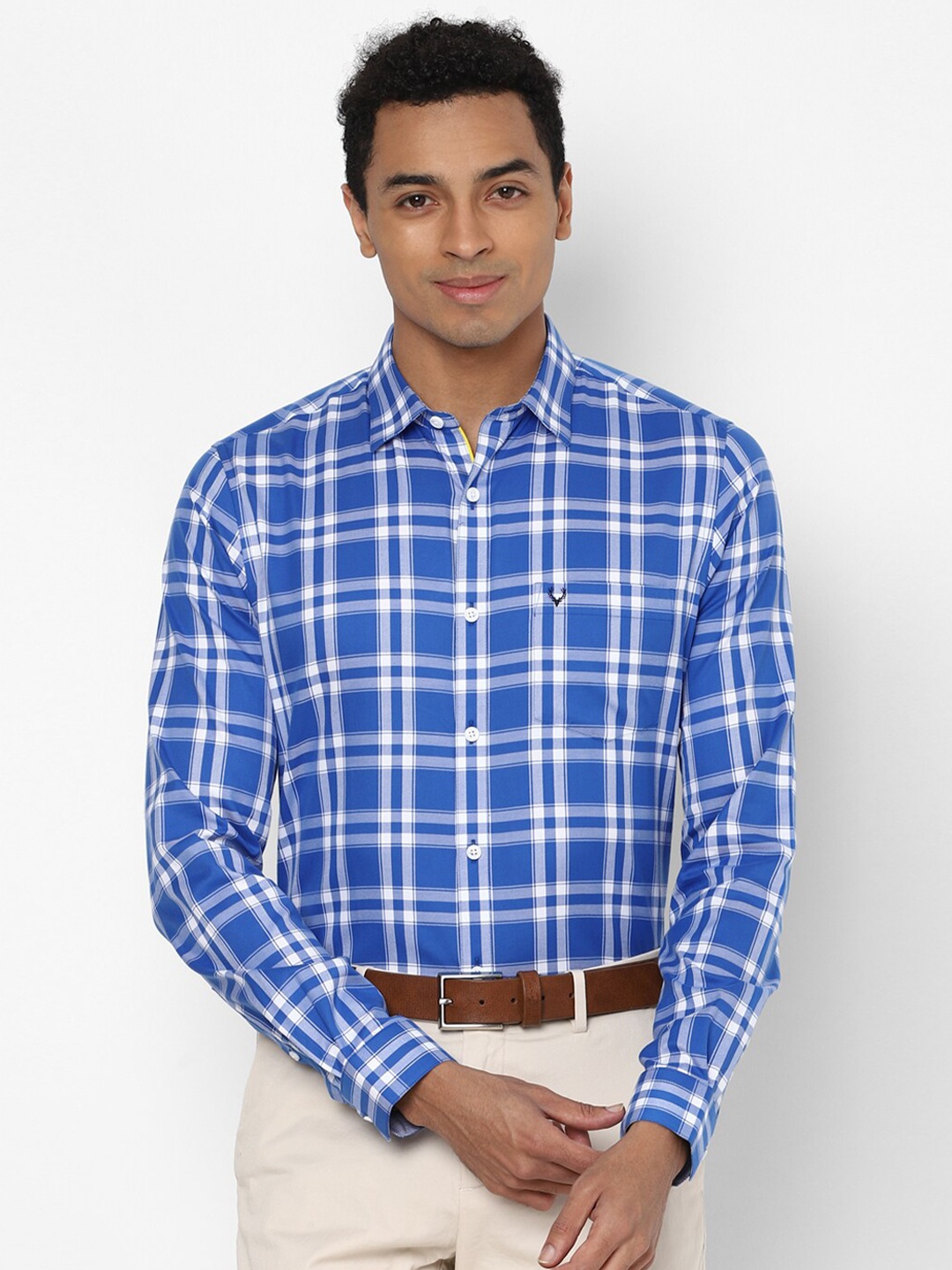 

Allen Solly Men Blue Slim Fit Checked Cotton Formal Shirt