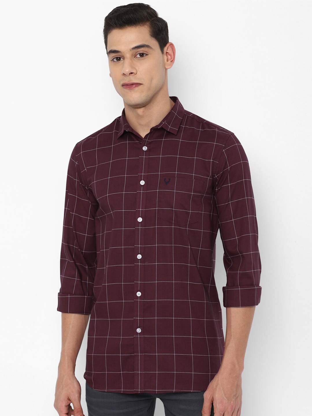 

Allen Solly Men Maroon Slim Fit Windowpane Checks Checked Cotton Casual Shirt