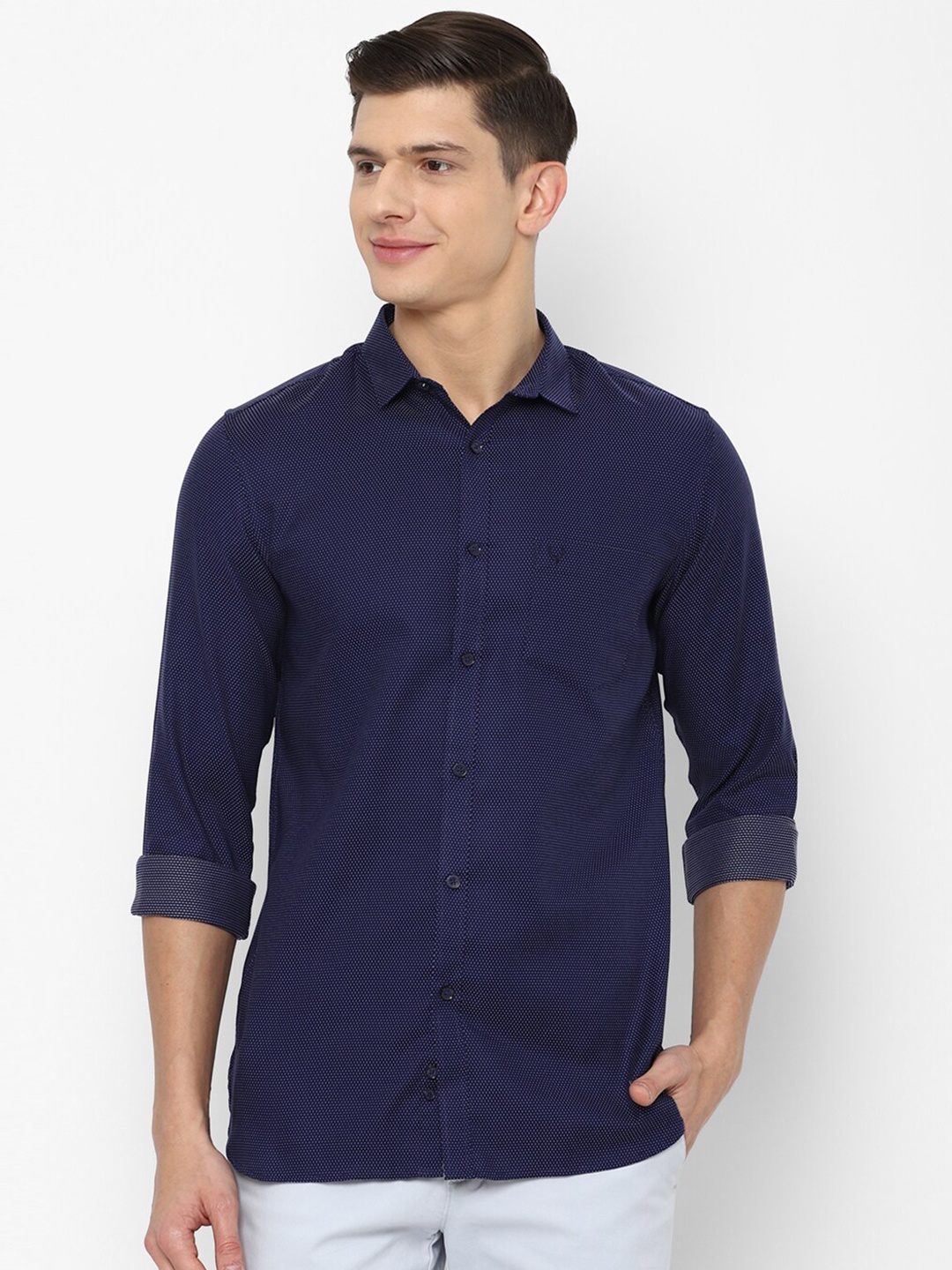 

Allen Solly Men Navy Blue Slim Fit Cotton Casual Shirt