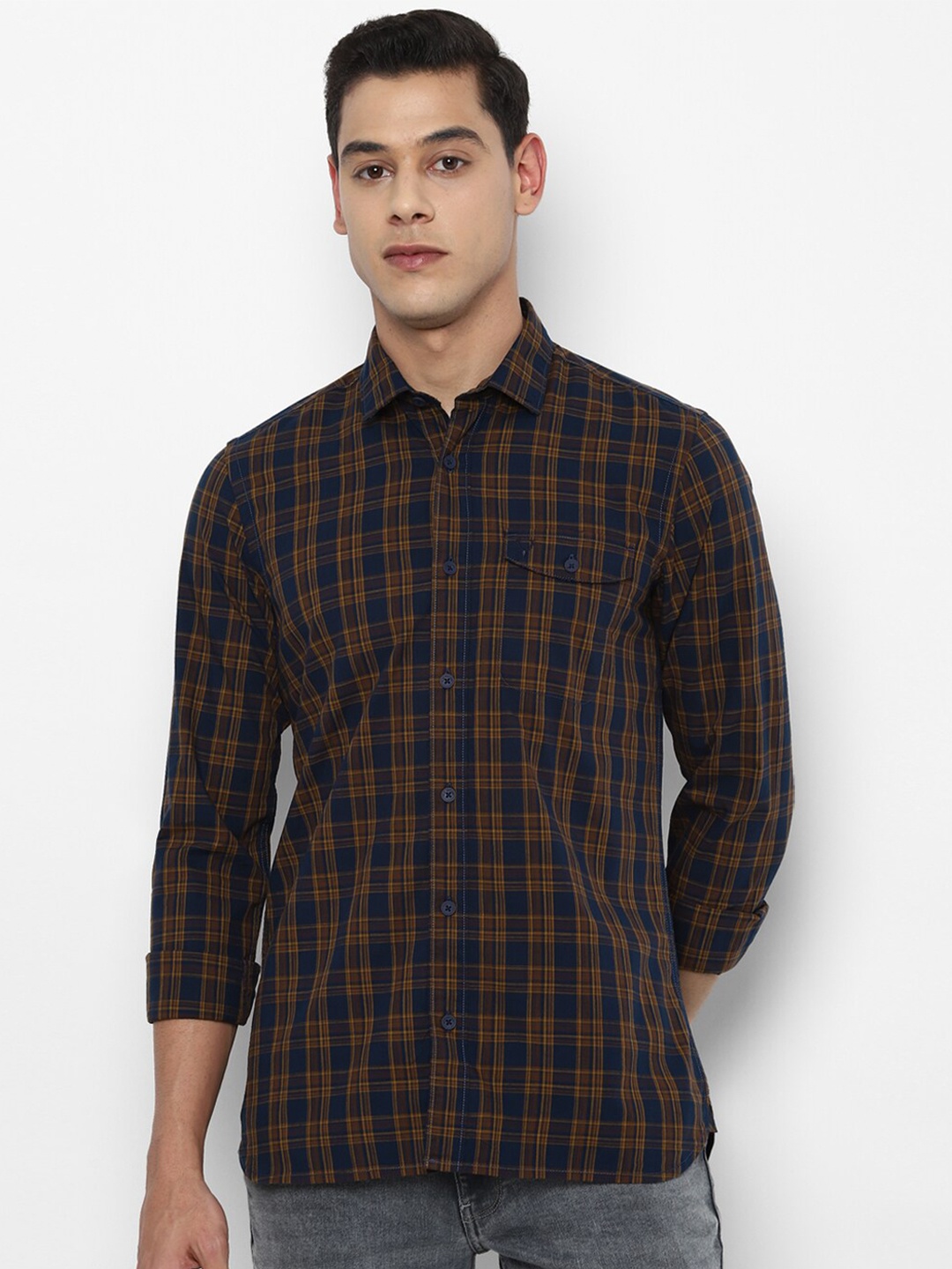 

Allen Solly Sport Men Brown Tartan Checks Checked Cotton Casual Shirt