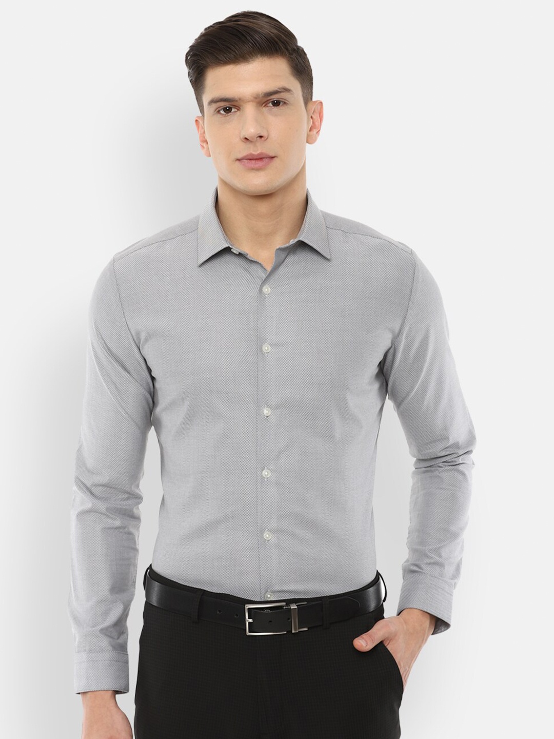 

Louis Philippe Men Grey Slim Fit Printed Cotton Formal Shirt