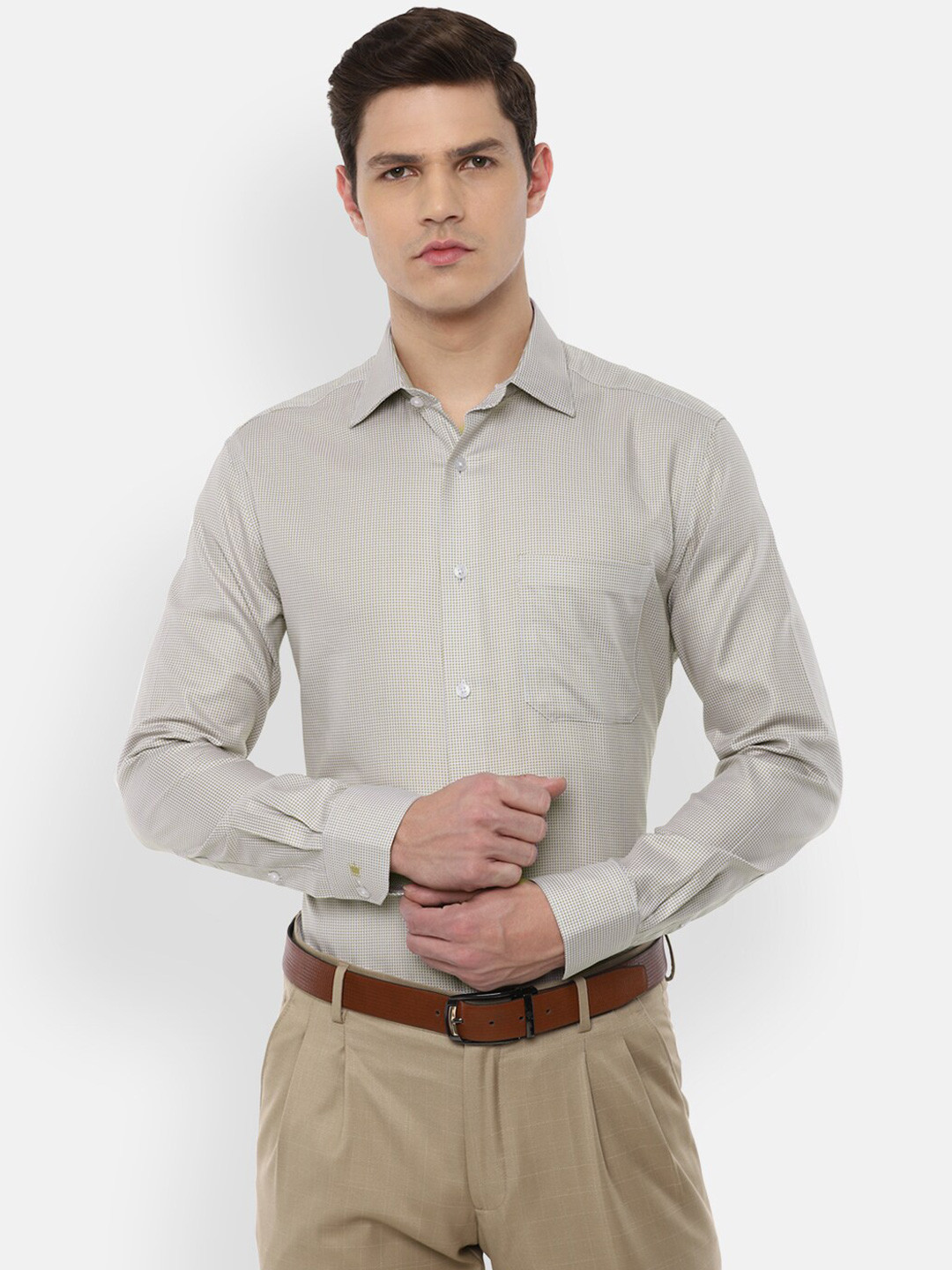 

Louis Philippe Men Grey Printed Cotton Formal Shirt