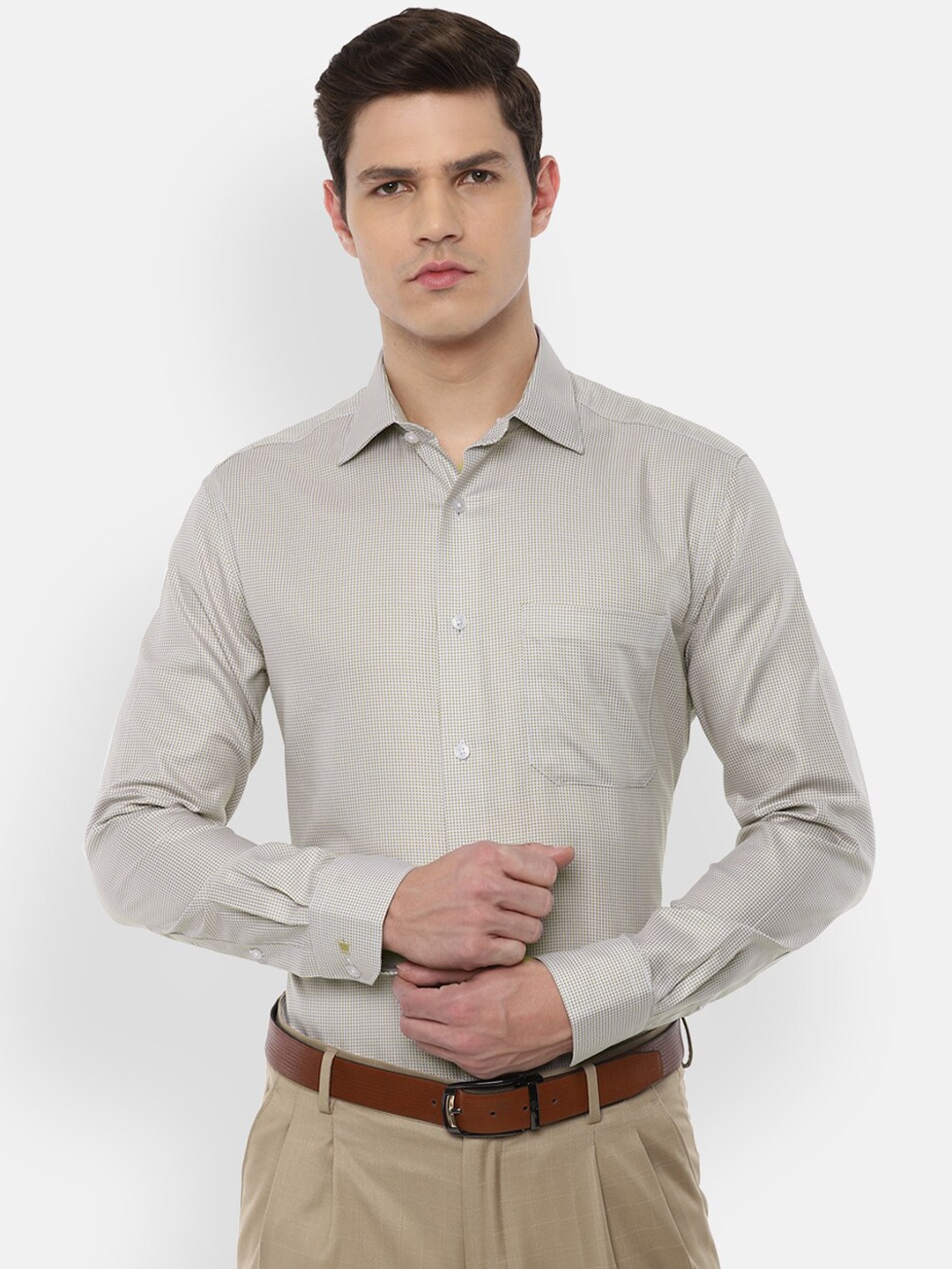 

Louis Philippe Men Grey Printed Cotton Formal Shirt