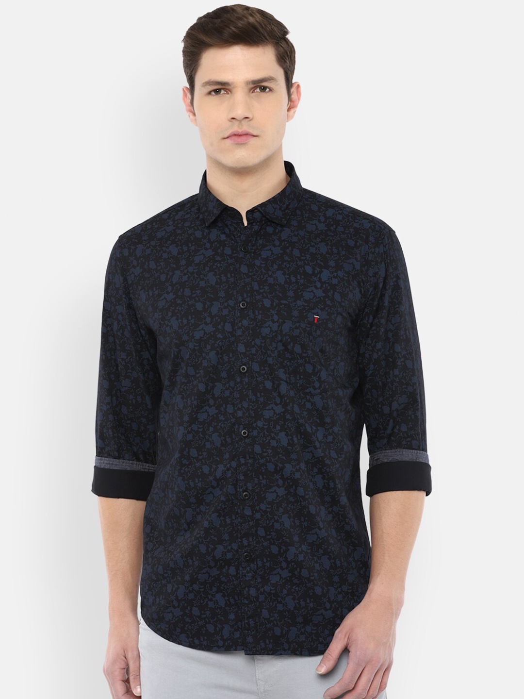 

Louis Philippe Jeans Men Navy Blue Slim Fit Floral Printed Cotton Casual Shirt