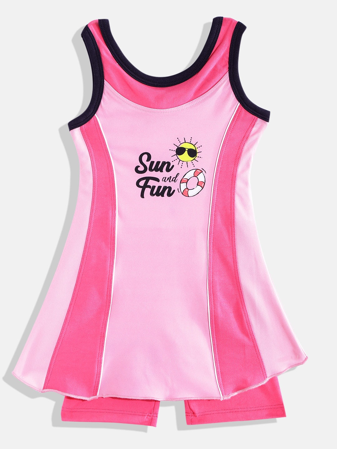 

Moms Love Girls Pink & Black Printed UPF 40+ SwimDress with Attached Shorts