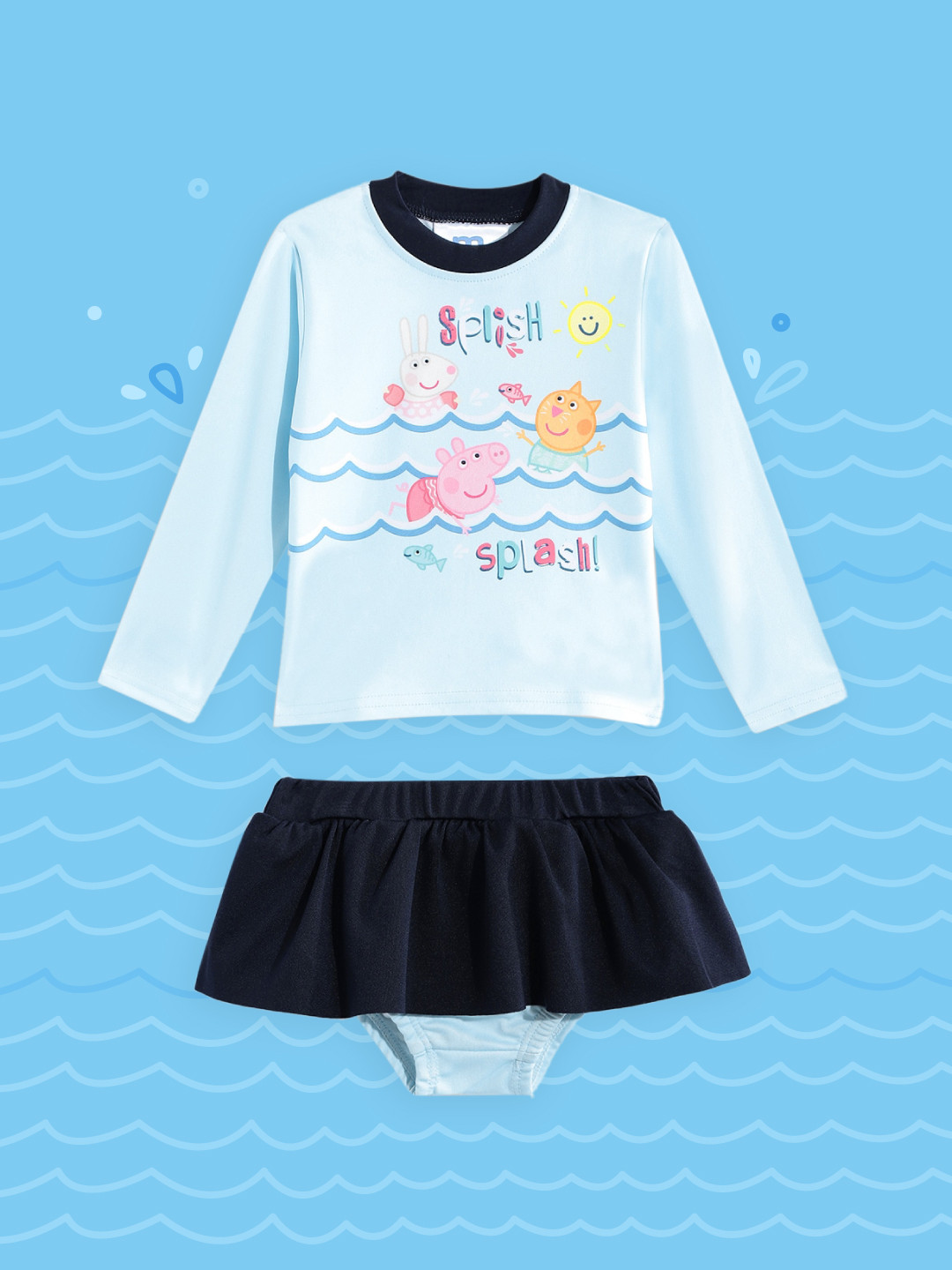 

Moms Love Girls Blue & Black Printed UPF 40+ 2-Piece Swim Set