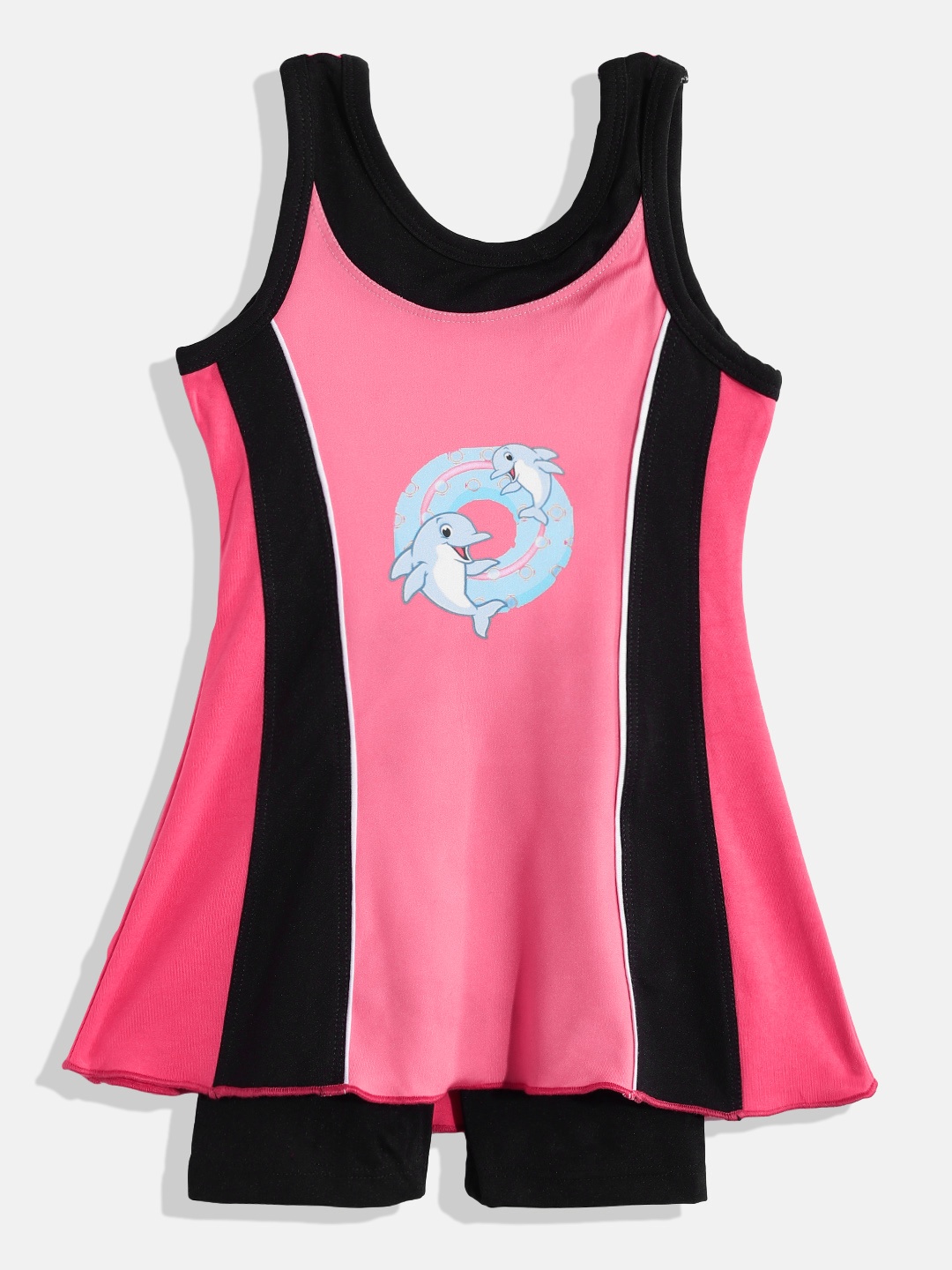 

Moms Love Girls Pink & Black Graphic Print UPF 40+ Swim Dress with Attached Shorts