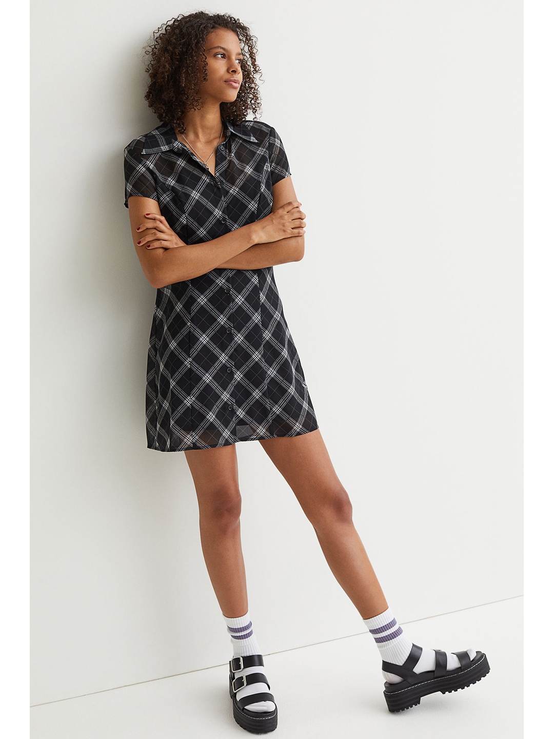 

H&M Women Black Printed Chiffon A-Line Dress
