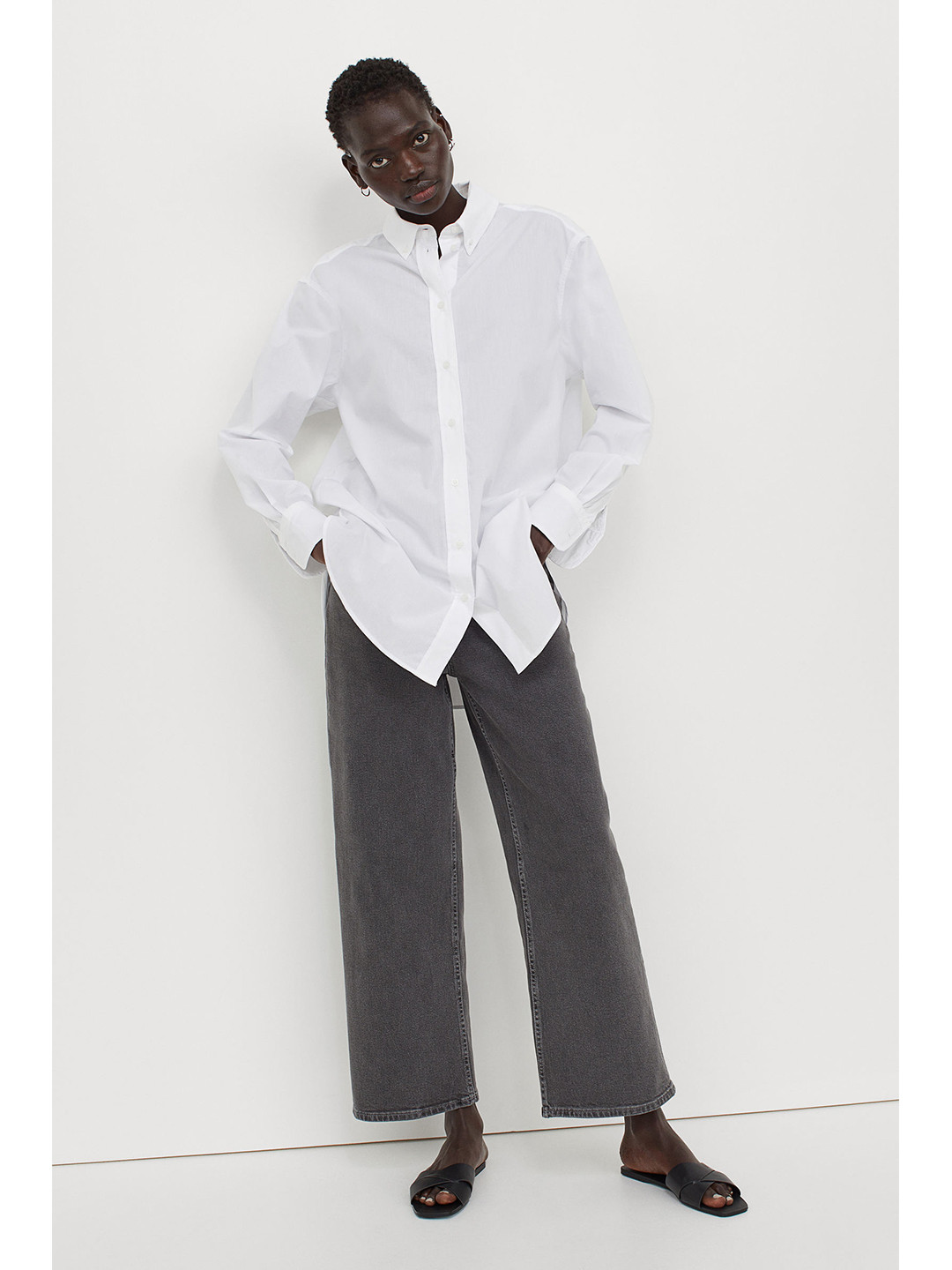 

H&M Women White Solid Cotton Shirt