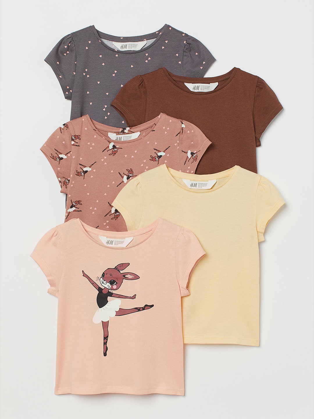 

H&M Girls Pack of 5 Grey & Pink Printed Tops