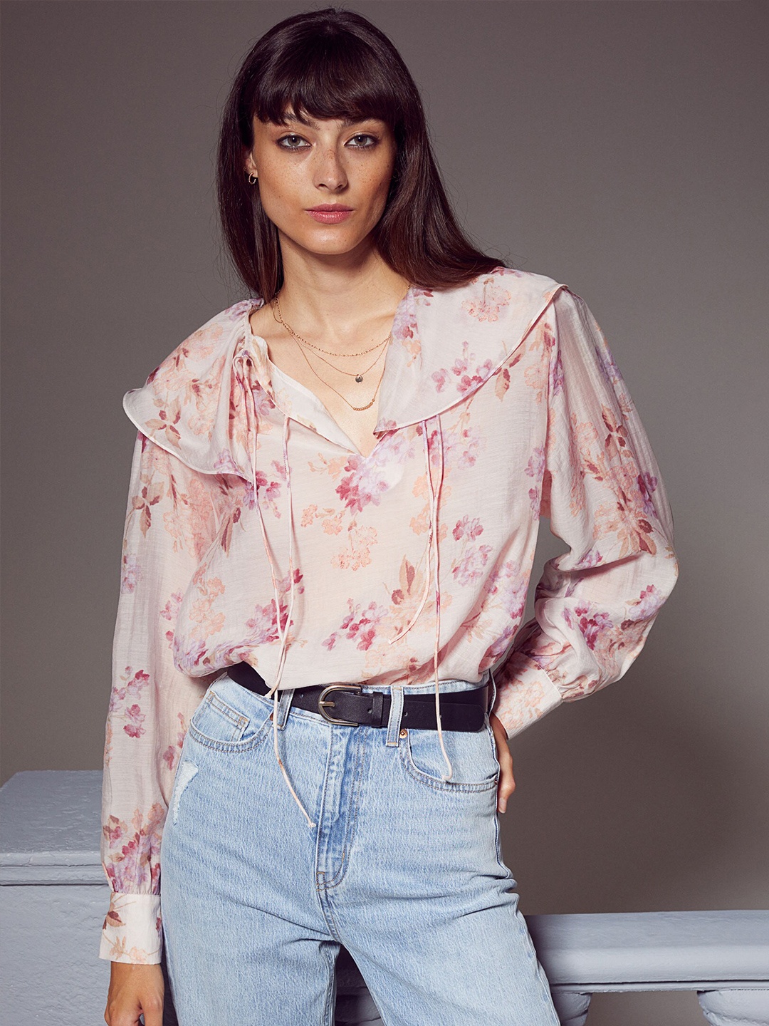

H&M Women Pink Flounce-Collared Blouse