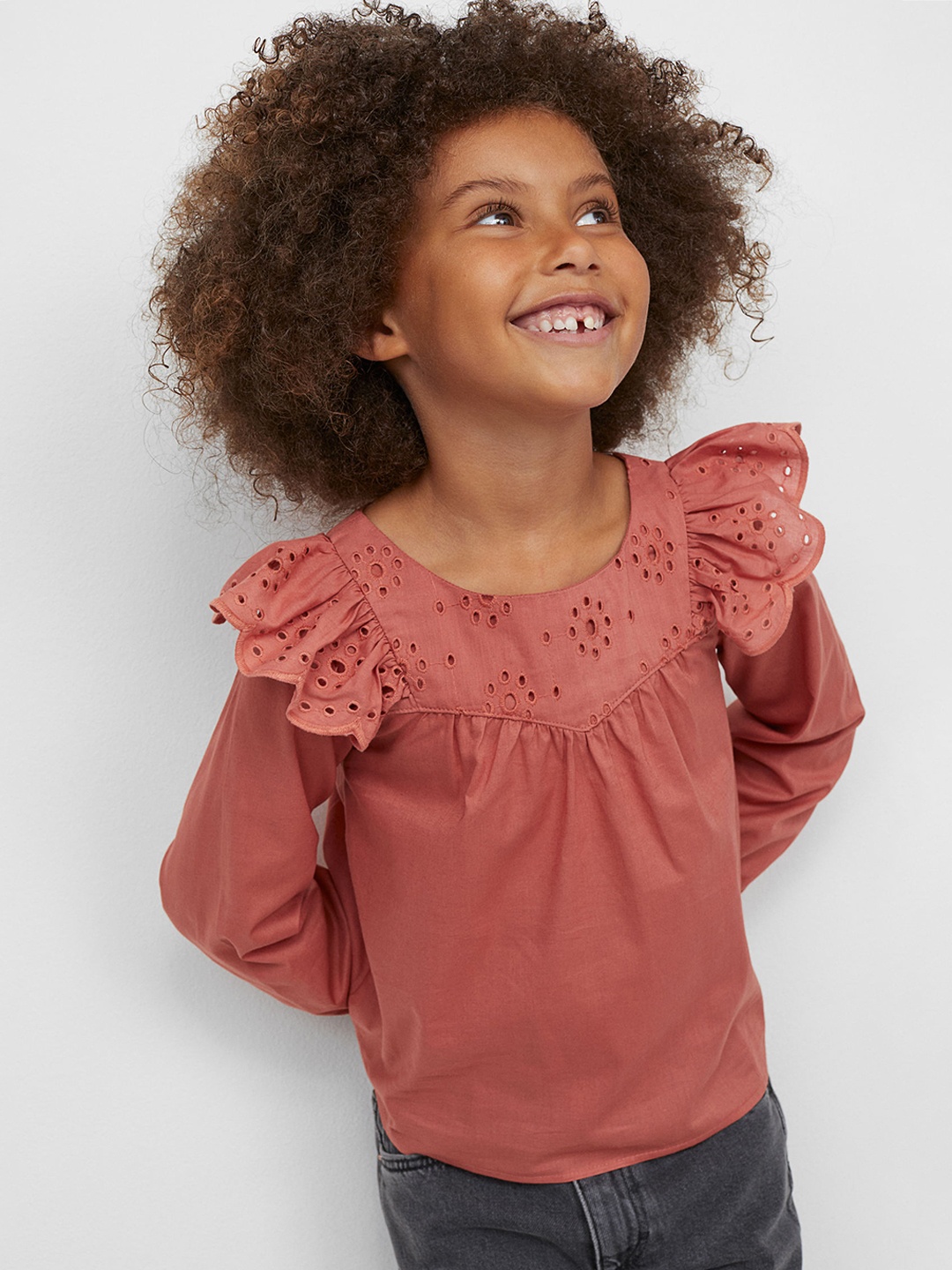 

H&M Girls Pink Flounce Trimmed Cotton Blouse