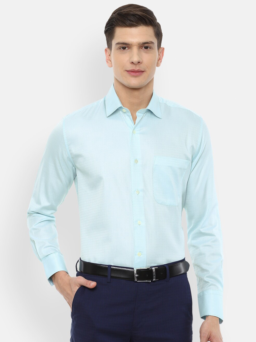 

Luxure by Louis Philippe Men Sea Green Cotton Regular Fit Formal Shirt