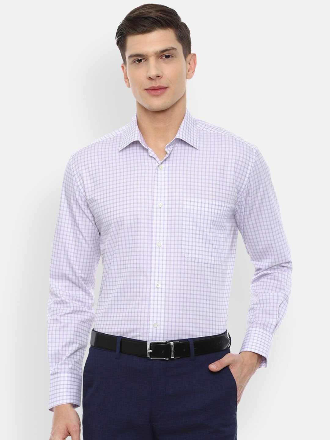 

Luxure by Louis Philippe Men Purple Micro Checks Checked Pure Cotton Formal Shirt