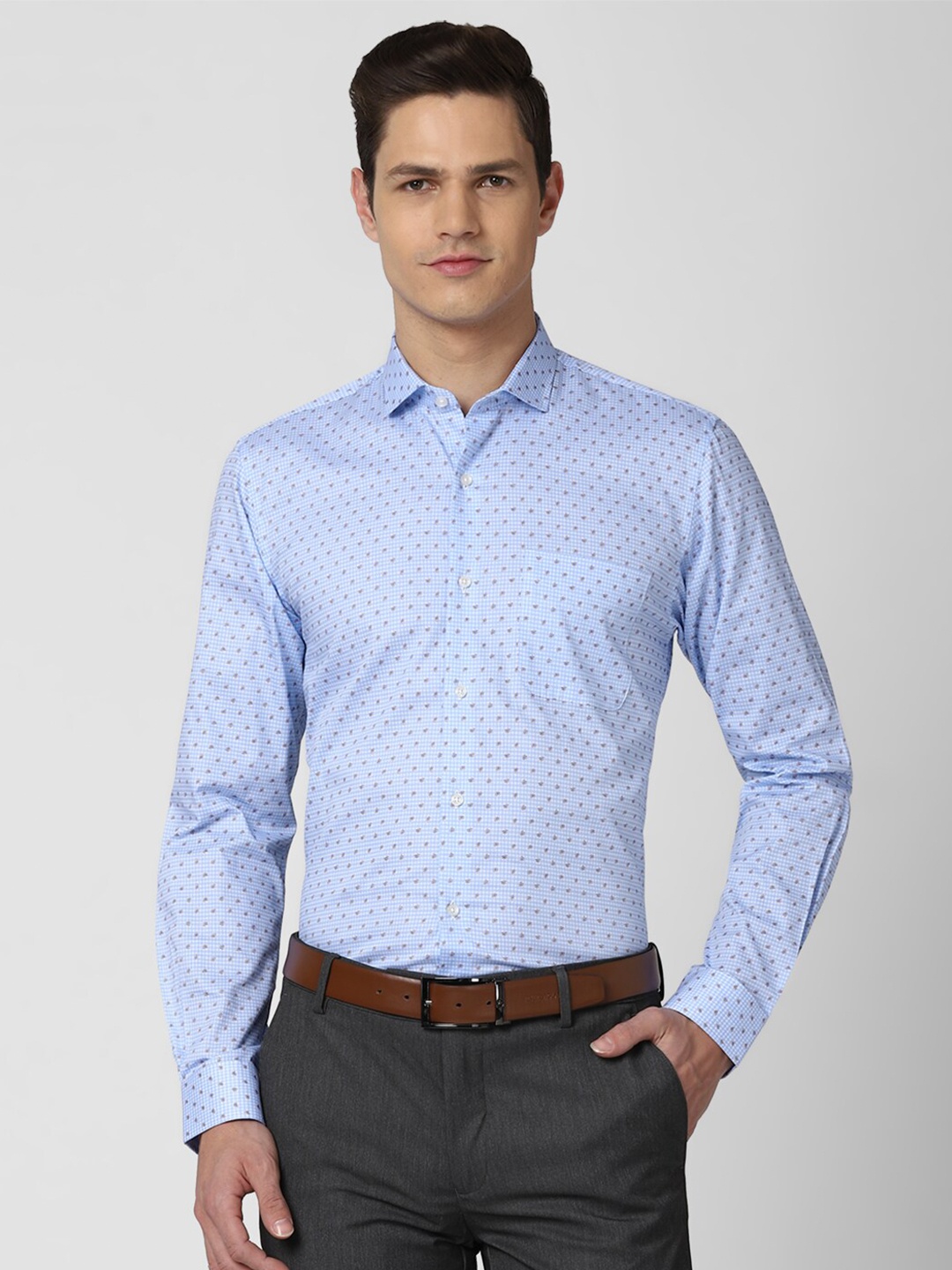 

Peter England Men Blue Printed Slim Fit Pure Cotton Formal Shirt