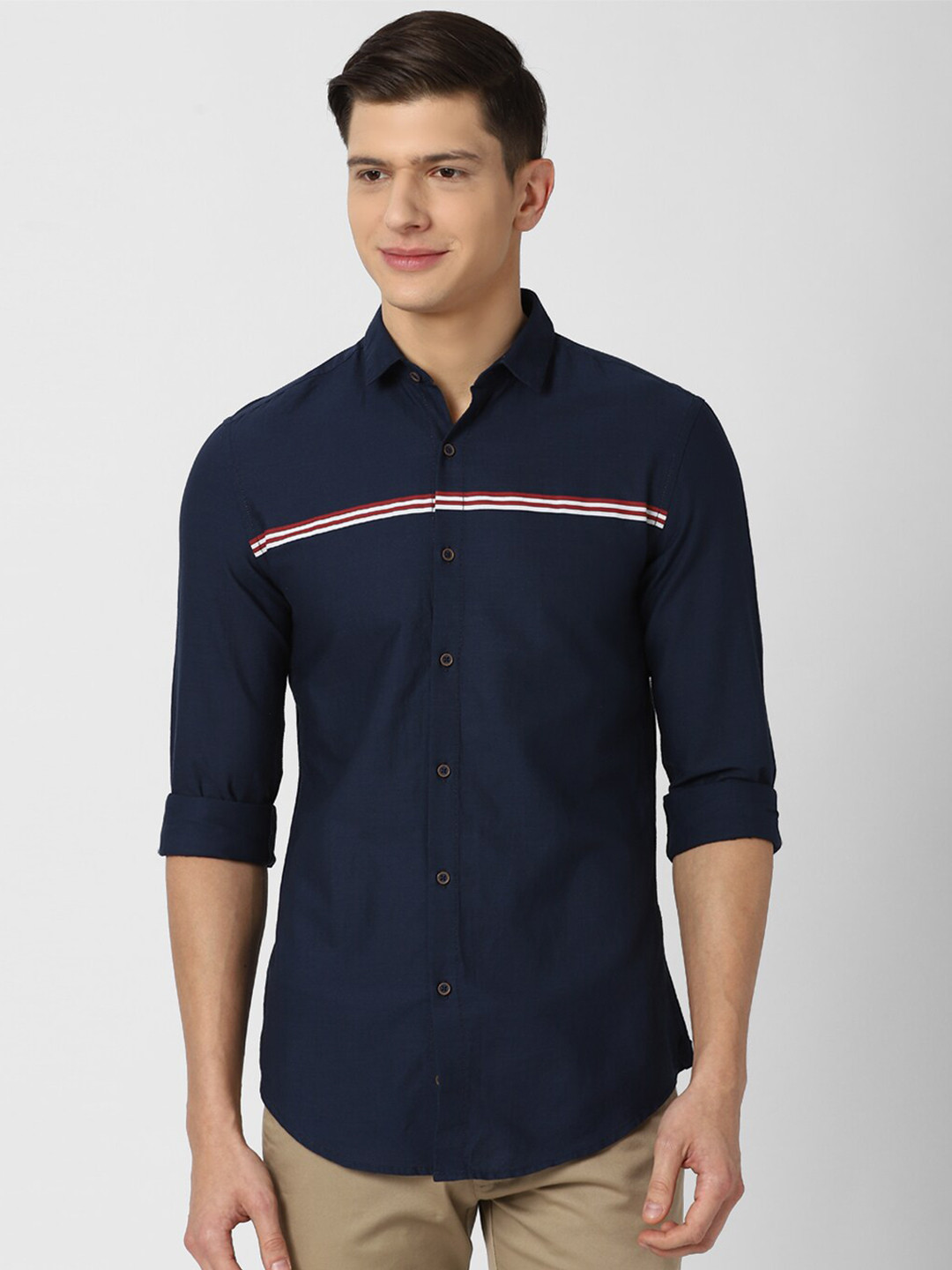 

Peter England Casuals Men Navy Blue Slim Fit Pure Cotton Casual Shirt