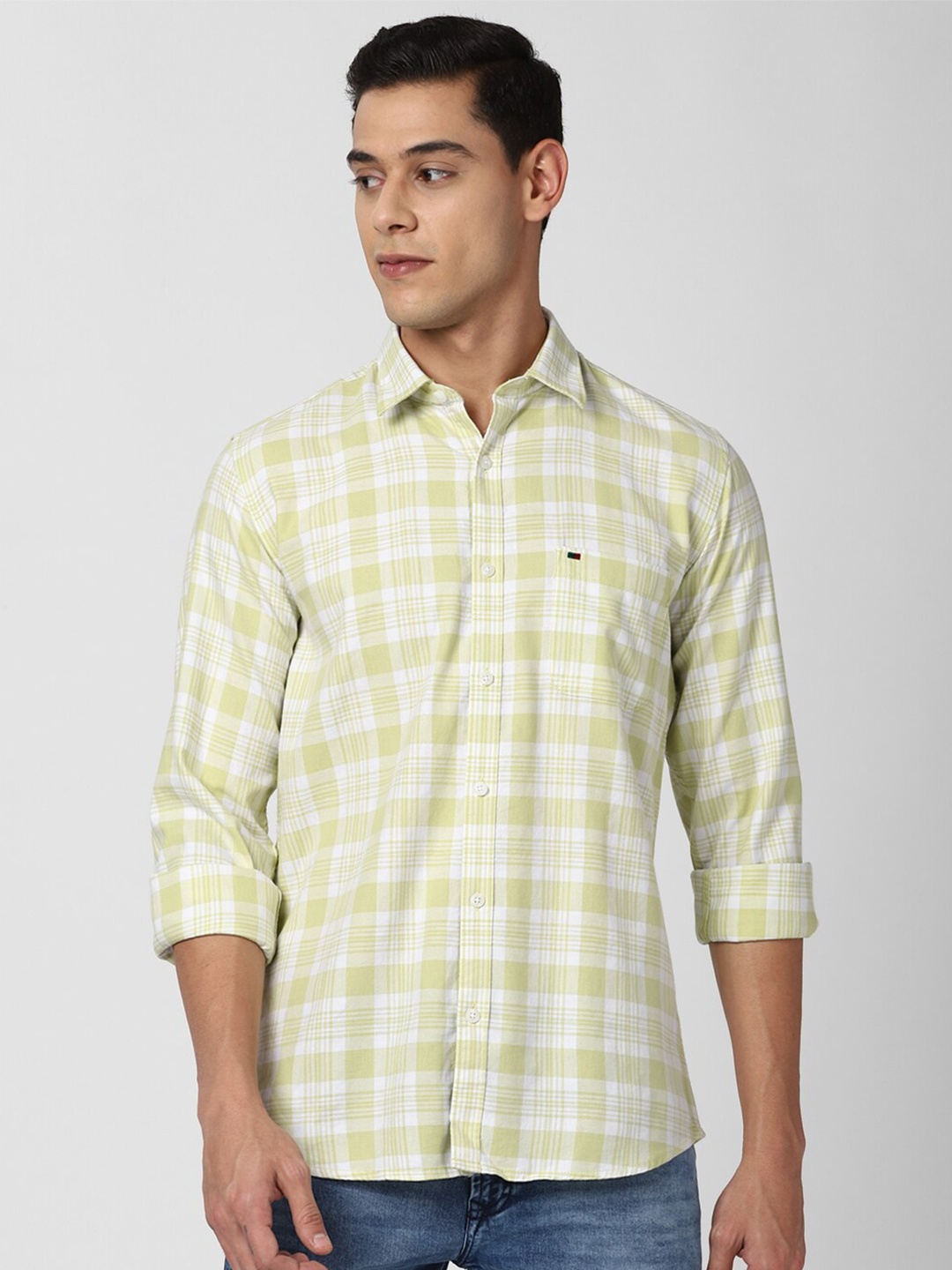

Peter England Casuals Men Yellow Slim Fit Tartan Checked Pure Cotton Casual Shirt