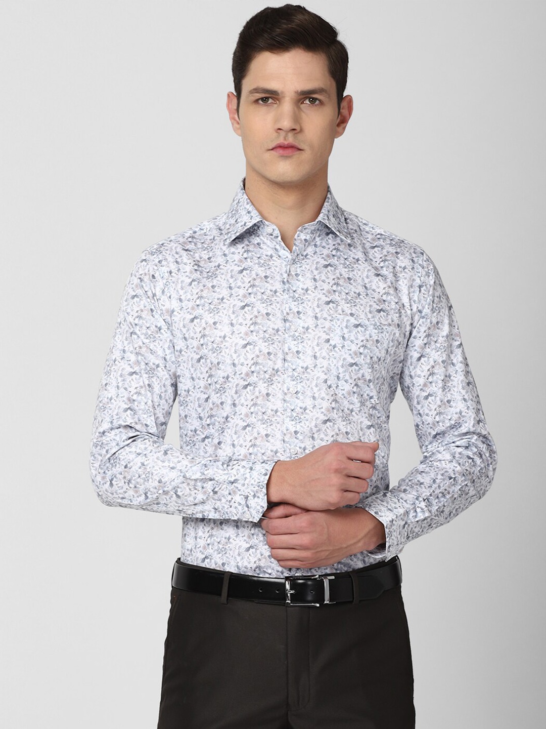 Van Heusen Men Grey Floral Printed Pure Cotton Regular-Fit Formal Shirt