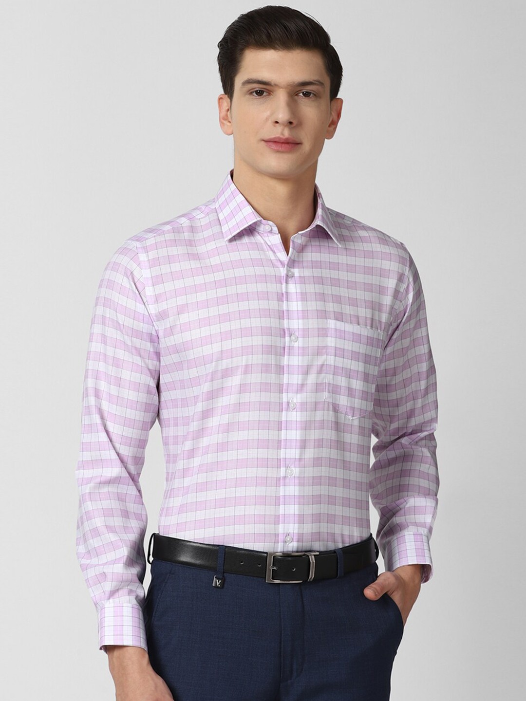 

Van Heusen Men Purple Checked Pure Cotton Formal Shirt