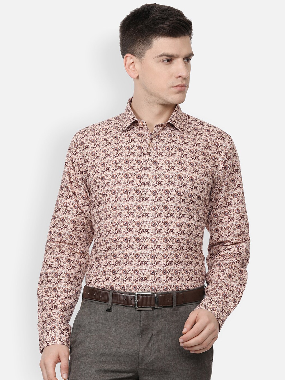 

Van Heusen Men Peach-Coloured Printed Regular Fit Formal Shirt
