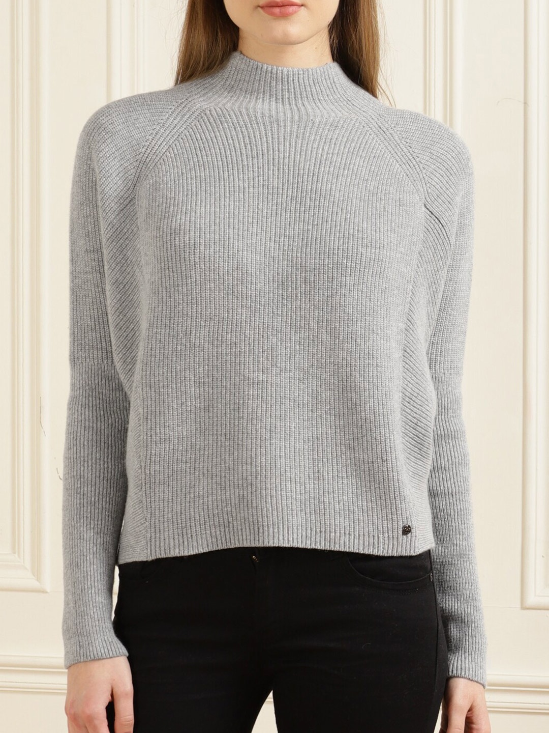 

Ted Baker Women Grey Ribbed Turtle Neck Woollen Sweater
