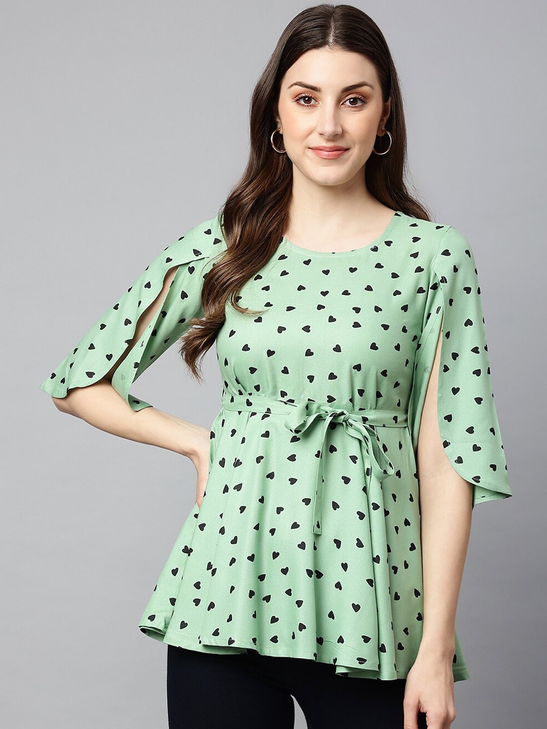

SHINOY Women Green Geometric Print Liva Top