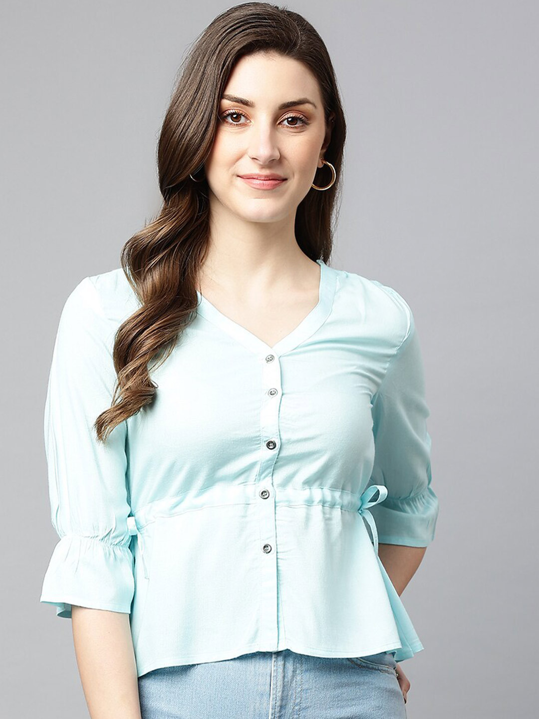 

SHINOY Sea Green Liva Cinched Waist Top