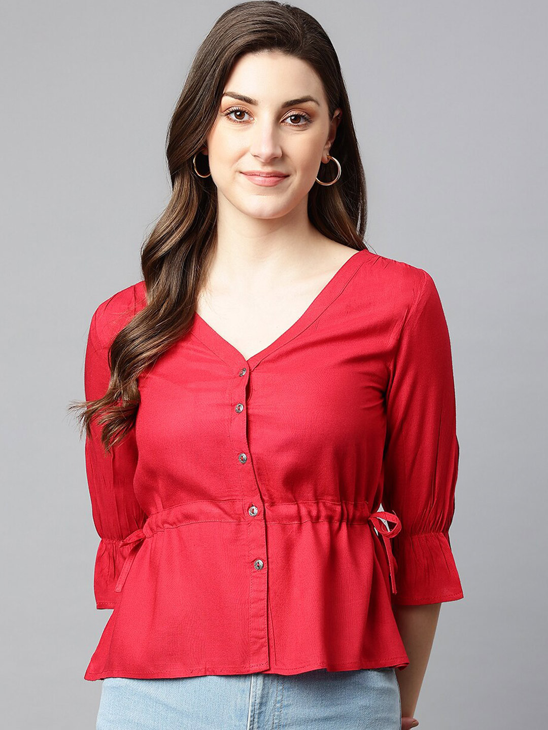 

SHINOY Maroon Liva Cinched Waist Top