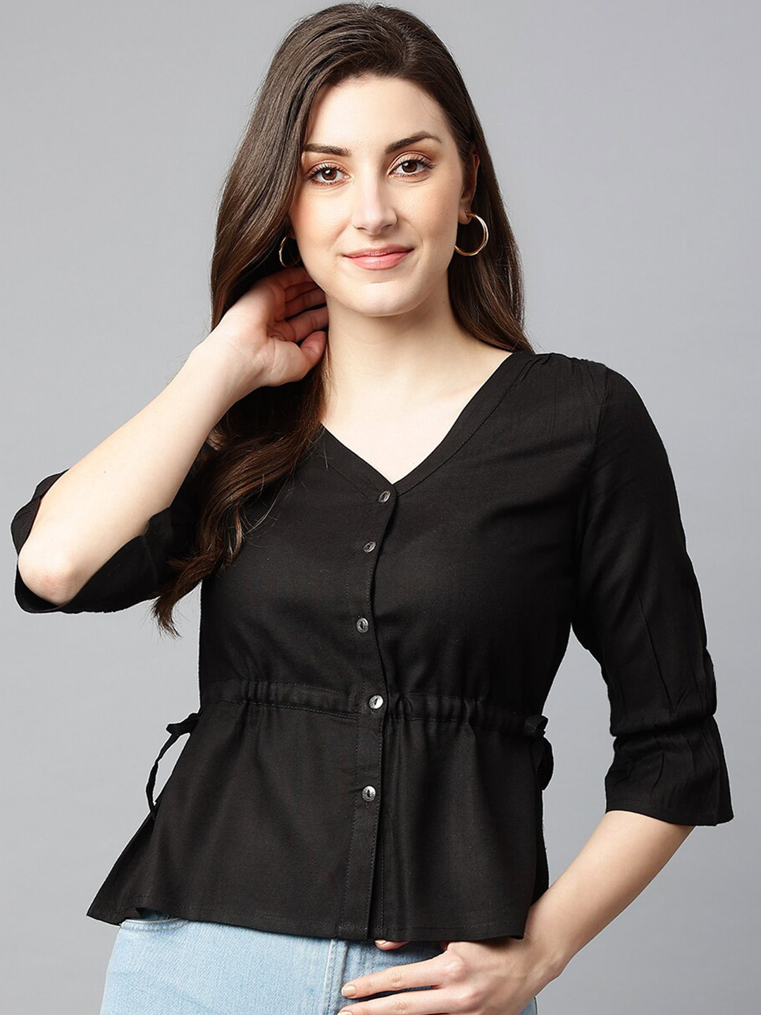

SHINOY Women Black Liva Cinched Waist Top
