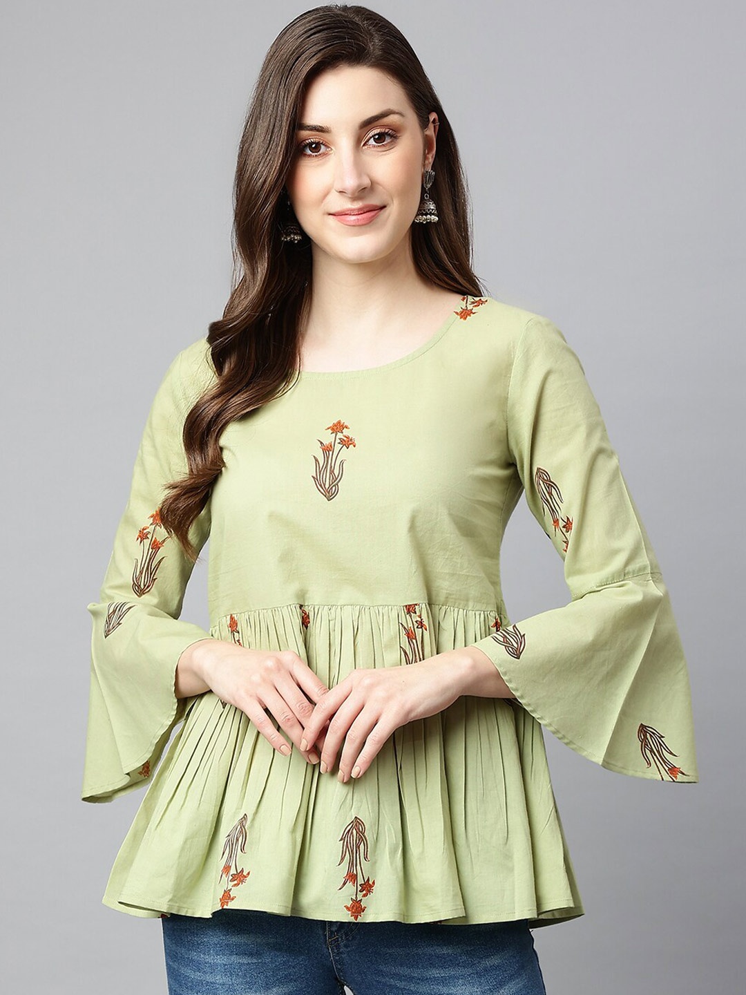 

SHINOY Green Floral Print Liva Top