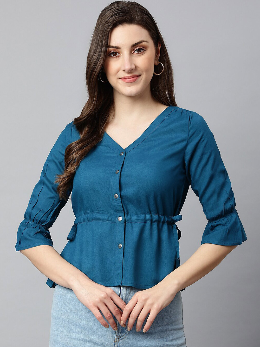 

SHINOY Teal Liva Cinched Waist Top