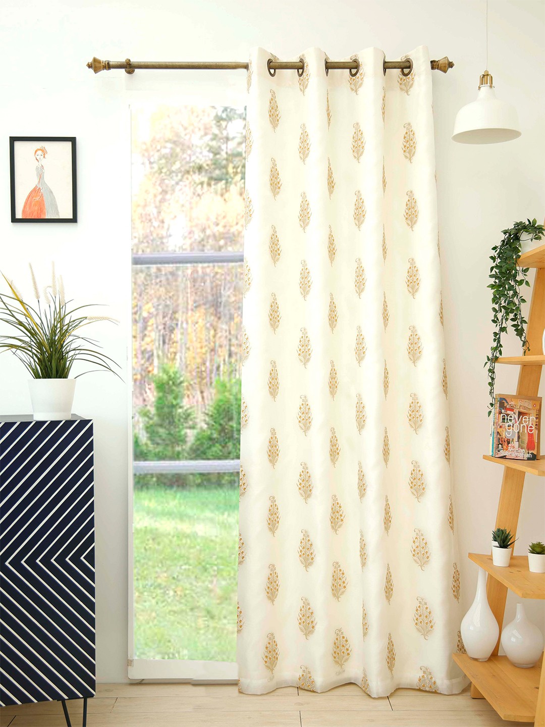 

Ariana Cream-Coloured & Mustard Ethnic Motifs Room Darkening Door Curtain