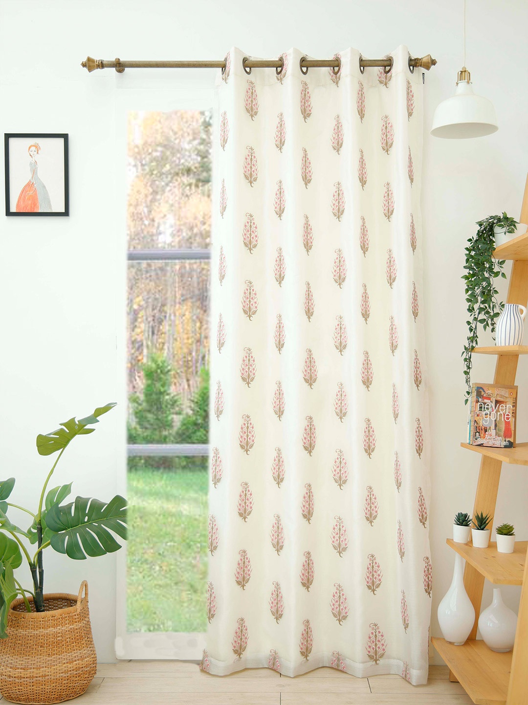 

Ariana Pink & White Ethnic Motifs Embroidered Room Darkening Long Door Curtain