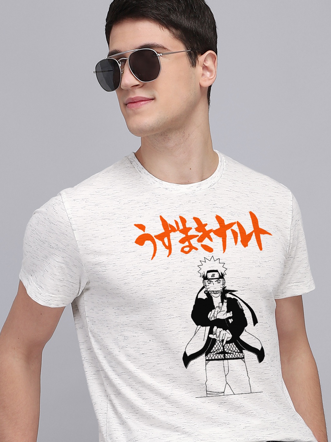 

Free Authority Men White Naruto Printed Cotton T-shirt