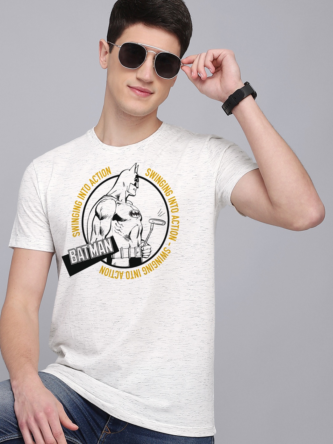 

Free Authority Men White Batman Printed Regular Fit Pure Cotton T-shirt