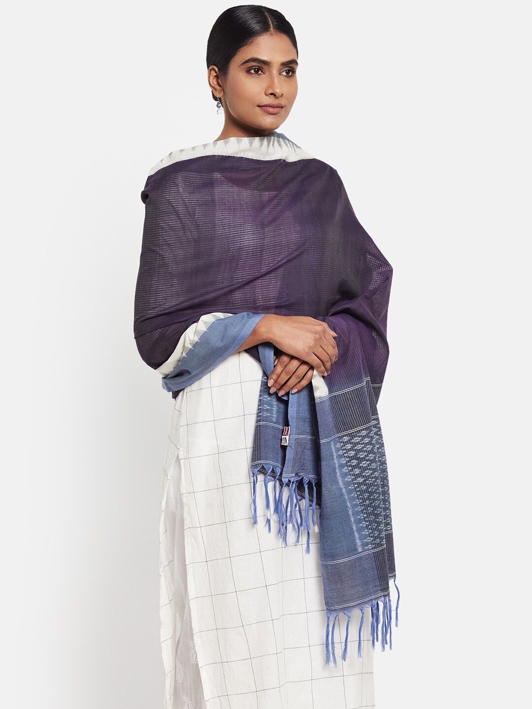 

Fabindia FabBasic Women Blue & White Woven Design Pure Cotton Dupatta