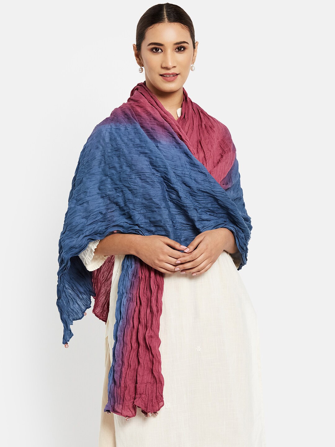 

Fabindia Magenta & Blue Printed Pure Cotton Dupatta
