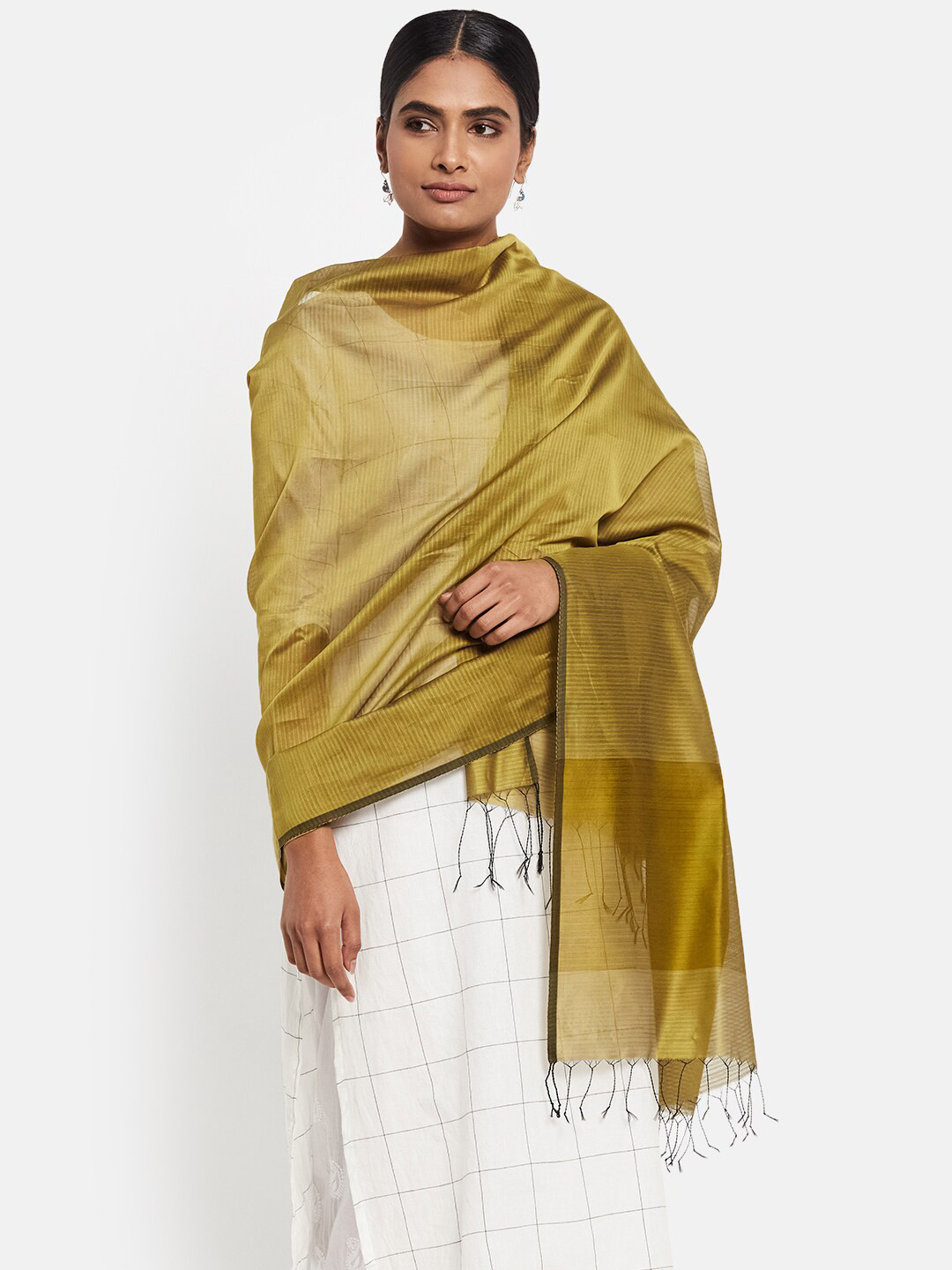 

Fabindia Green Woven Design Cotton Silk Dupatta