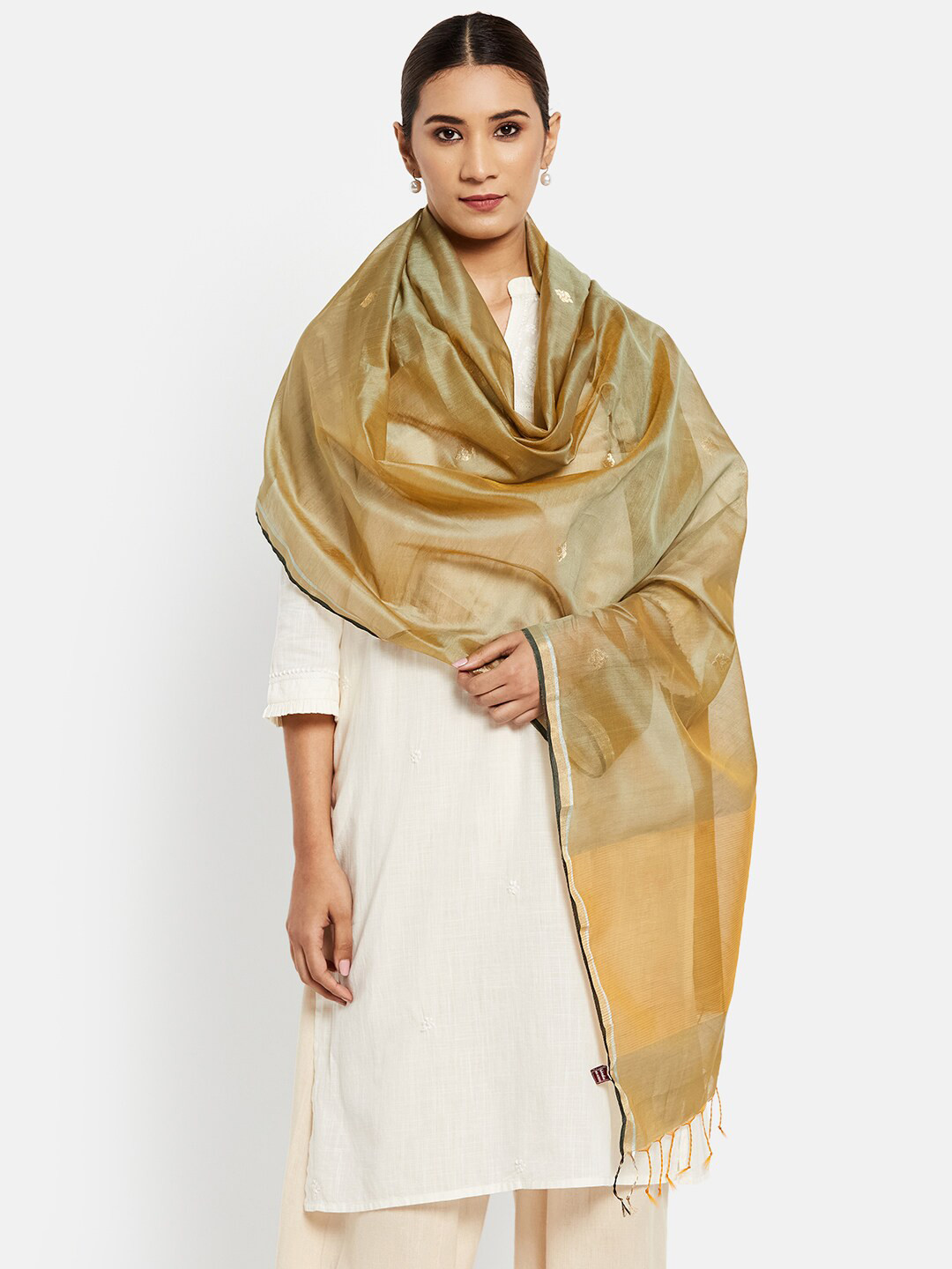 

Fabindia Green Woven Design Cotton Silk Dupatta