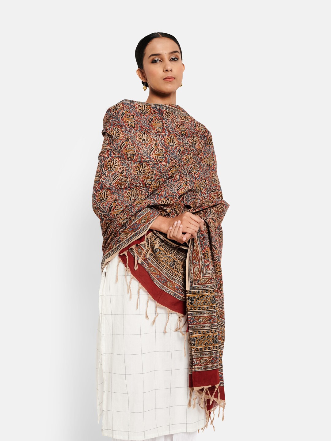 

Fabindia Women Red & Blue Printed Pure Cotton Kalamkari Dupatta