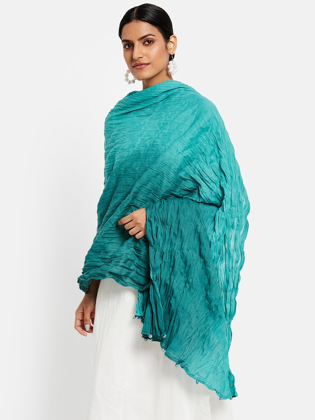 

Fabindia Teal Dyed Pure Cotton Tie and Dye Dupatta