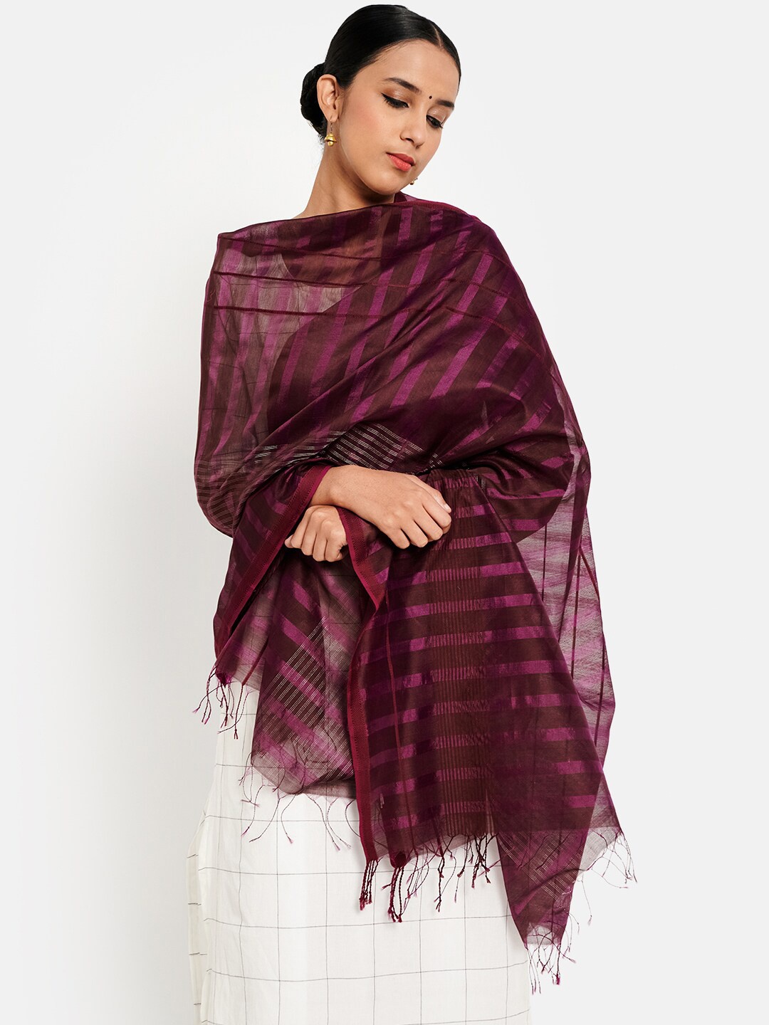 

Fabindia Women Red Woven Design Cotton Silk Dupatta