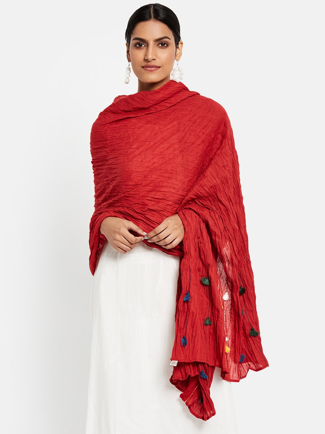 

Fabindia Red Woven Design Pure Cotton Dupatta