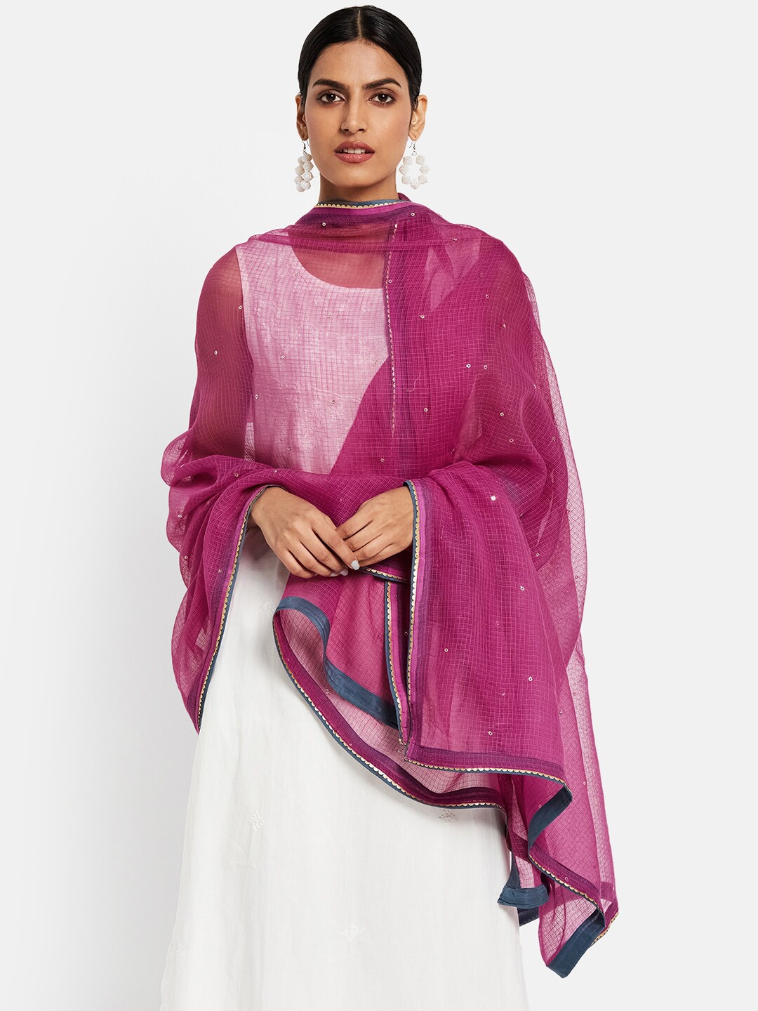 

Fabindia Women Violet & Blue Embroidered Cotton Silk Dupatta
