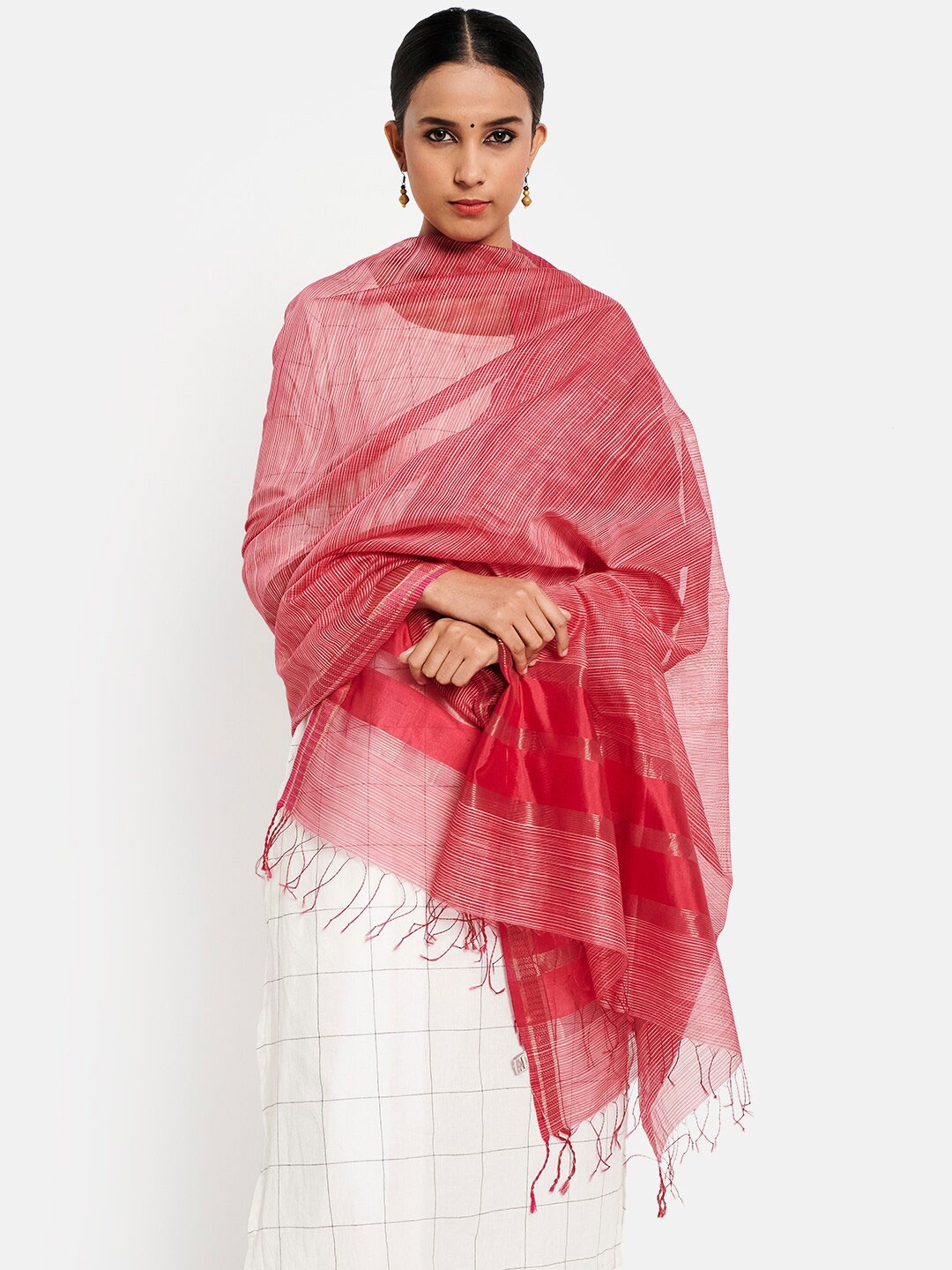 

Fabindia Women Magenta Woven Design Cotton Silk Dupatta