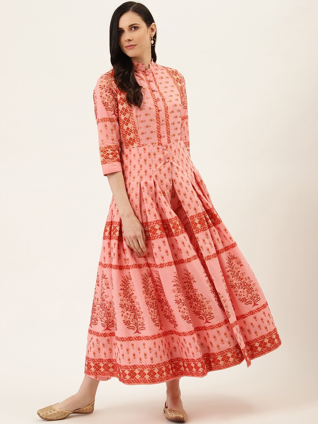 

Sera Women Peach-Coloured Floral Printed Panelled Pure Cotton Kurta with Palazzos