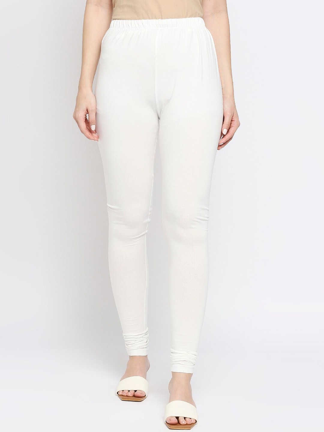 

Ethnicity Women Off White Solid Slim-Fit Churidar